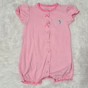 Carter's Simple Joy's Baby Girl Pink Striped Dragonfly Button Up Onesie Size 12M